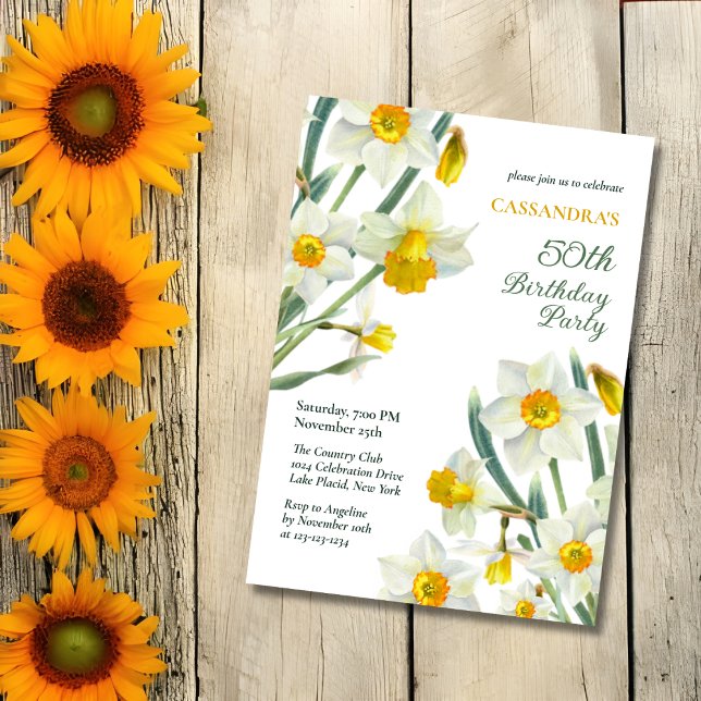 Chic Spring Yellow Daffodil Botanical Birthday Invitation (Creator Uploaded)