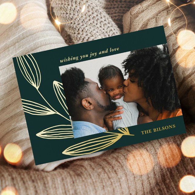 Chic Sprout Green and Gold Foil Holiday Photo Card (Chic Sprout Green and Gold Foil Holiday Photo Card)