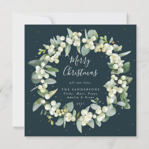 Chic Square Snowberry+Eucalyptus Christmas Wreath  Holiday Card