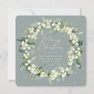 Chic Square Snowberry+Eucalyptus Christmas Wreath Holiday Card