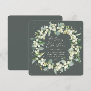 Chic Square Snowberry+Eucalyptus Christmas Wreath Holiday Card