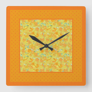 Chic Square Wall Clock, Daffodils and Polka Dots Clock
