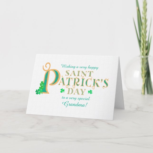 Chic St Patrick's Greeting for Grandma Shamrocks   Card (Front)