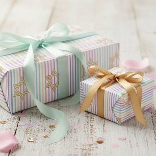 Chic Star of David Rainbow Striped Pattern Wrapping Paper