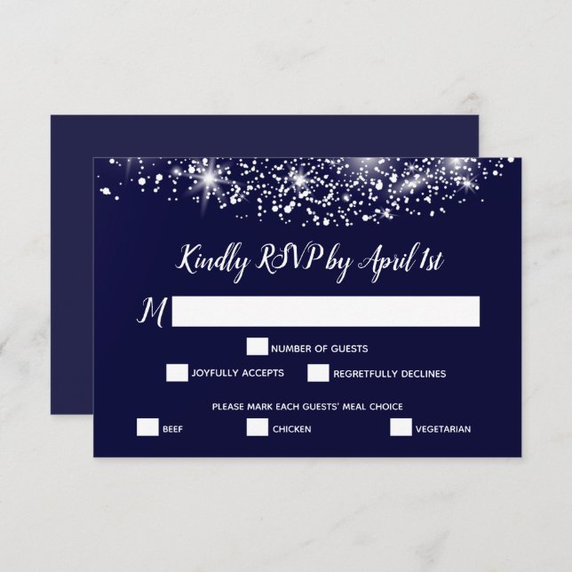Chic Stars on Navy Blue RSVP Card (Front/Back)
