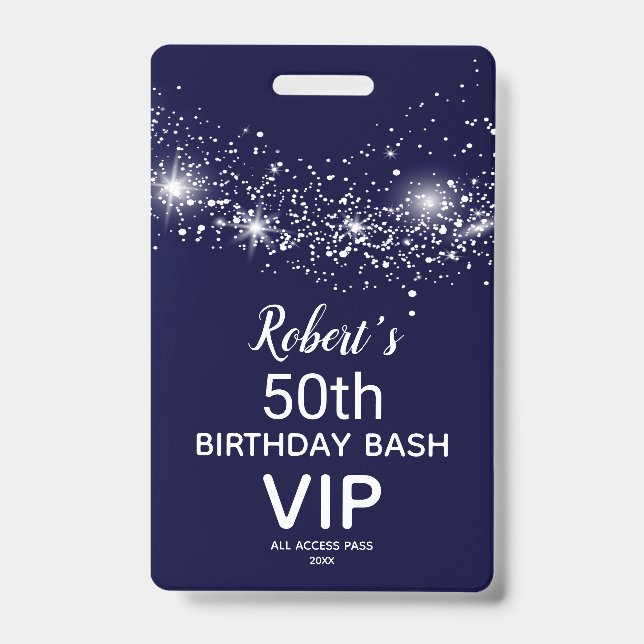 Chic Stars on Navy Sky Birthday VIP Pass ID Badge (Front)