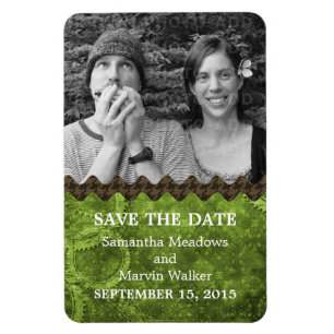 Chic Steampunk Photo Save the Date Magnet, Green Magnet
