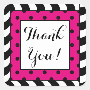 CHIC STICKER-THANK YOUB_BLACK/WHITE STRIPES PINK SQUARE STICKER