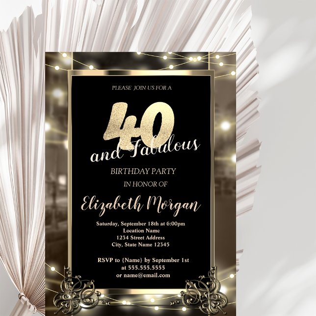 Chic String Lights 40th Birthday Party Invitation (Creator Uploaded)