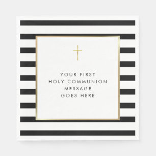 Chic Stripe Gold Cross Holy Communion Message Napkin