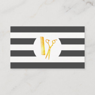 Chic Stripe Pattern Golden Scissors Comb Business Card