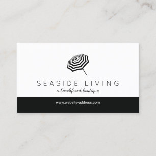 Chic Striped Beach Umbrella Logo Boutique Business Card