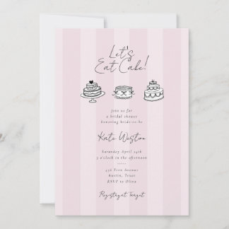 Chic Striped Let’s Eat Cake Pink Bridal Shower Invitation