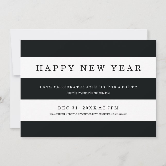 Chic Stripes by Origami Prints New Years Invites (Front)