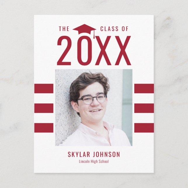 Chic Stripes EDITABLE COLOR Graduation Postcard (Front)