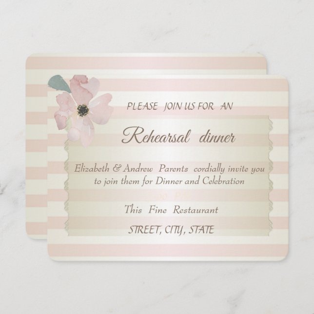 Chic  Stripes Flower,Wedding Rehearsal Dinner Invitation (Front/Back)