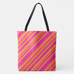 Chic Stripes in Bright Orange Yellow and Hot Pink Tote Bag