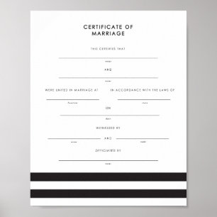 Chic Stripes Keepsake Marriage Certificate Poster