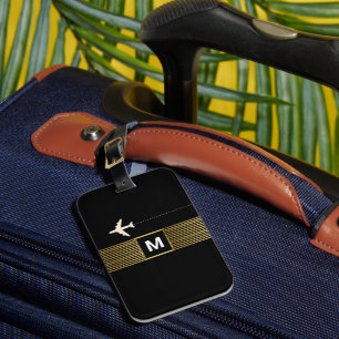 Chic Stripes on monogrammed black Luggage Tag