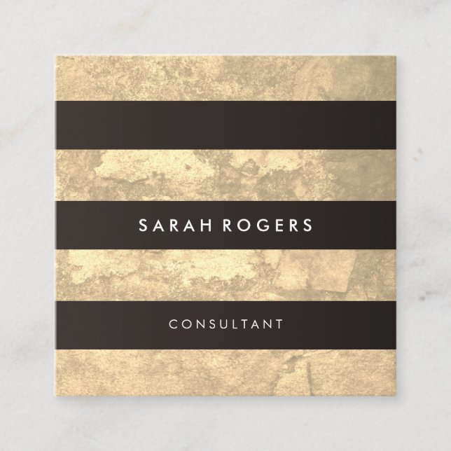 Chic Stripes Pattern Grunge Yellow Square Business Card (Front)
