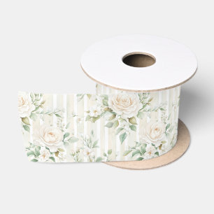 Chic Stripes White Floral Romantic Wedding Satin Ribbon