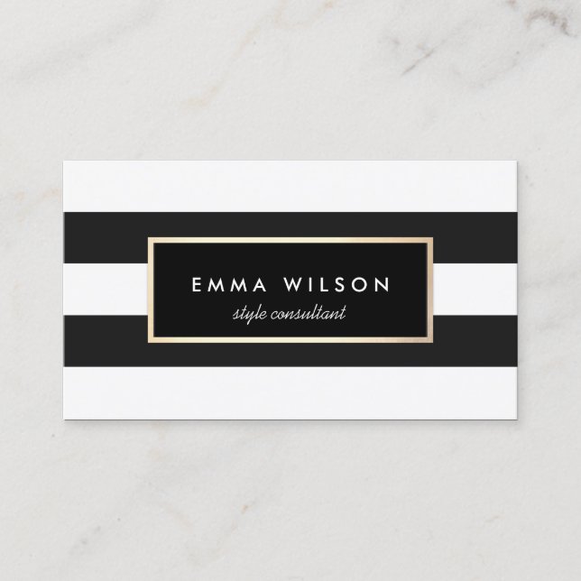 Chic Stylish Black and White Striped Business Card (Front)