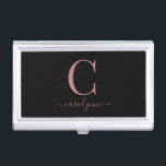 Chic Stylish Black Rose Gold Monogram Script Business Card Holder<br><div class="desc">Chic Elegant Pink Rose Gold Monogram Script on a chic Black Business Card Case. Easy to customise with your own name and details. Perfect for your luxury lifestyle! Please contact us at cedarandstring@gmail.com if you need assistance with the design or matching products.</div>