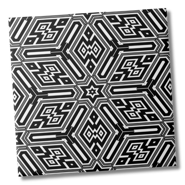 Chic Stylish Black White Modern Geometric Tile (Chic Stylish Geometric Black White Modern Art Deco ceramic tile)