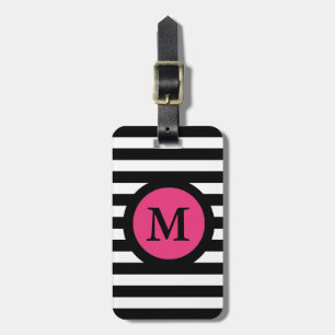 CHIC & STYLISH_BLACK/WHITE STRIPES & PINK CENTER LUGGAGE TAG