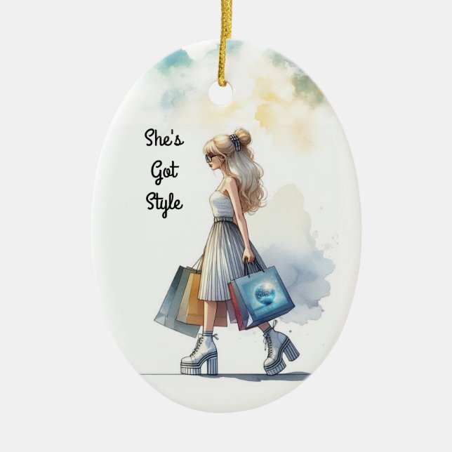 Chic Stylish Blonde Fashion Personalised  Ceramic Tree Decoration (Front)