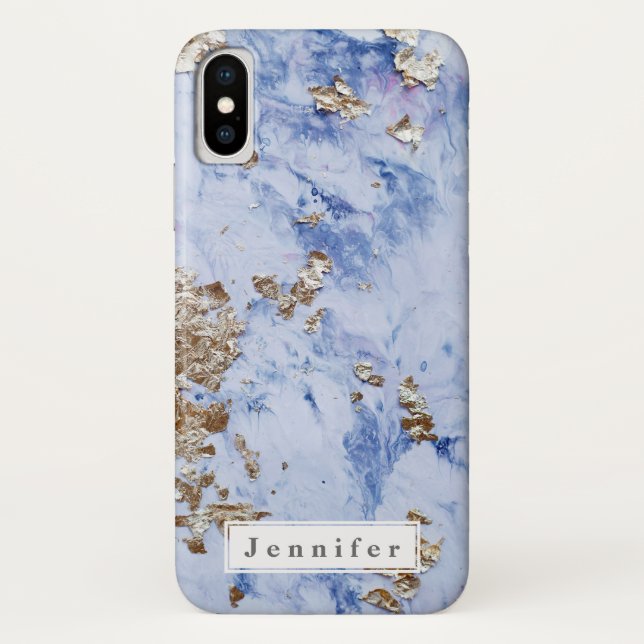 Chic Stylish blue golden marble personalised Case-Mate iPhone Case (Back)