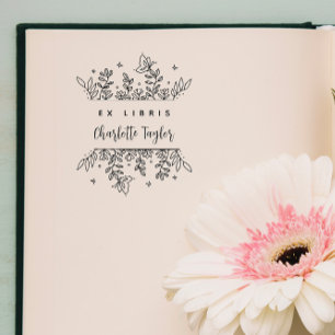 Chic & Stylish Botanical Custom Library Books Rubber Stamp