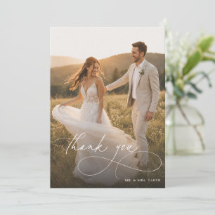 Chic Stylish Calligraphy Script Photo Wedding Thank You Card