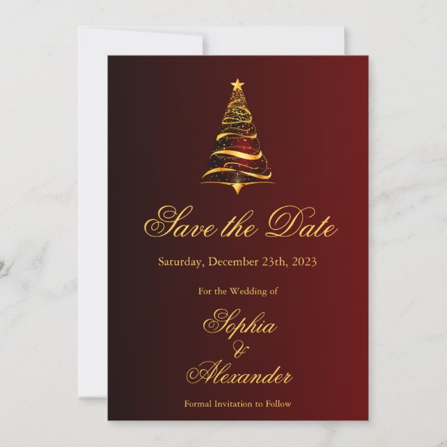 Chic Stylish Christmas Tree Wedding Save the Date Invitation (Front)