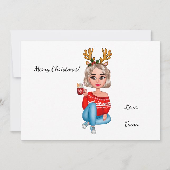 Chic Stylish Cozy Woman Christmas Holiday Card (Front)