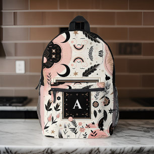 chic stylish girls pretty monogram black school printed backpack