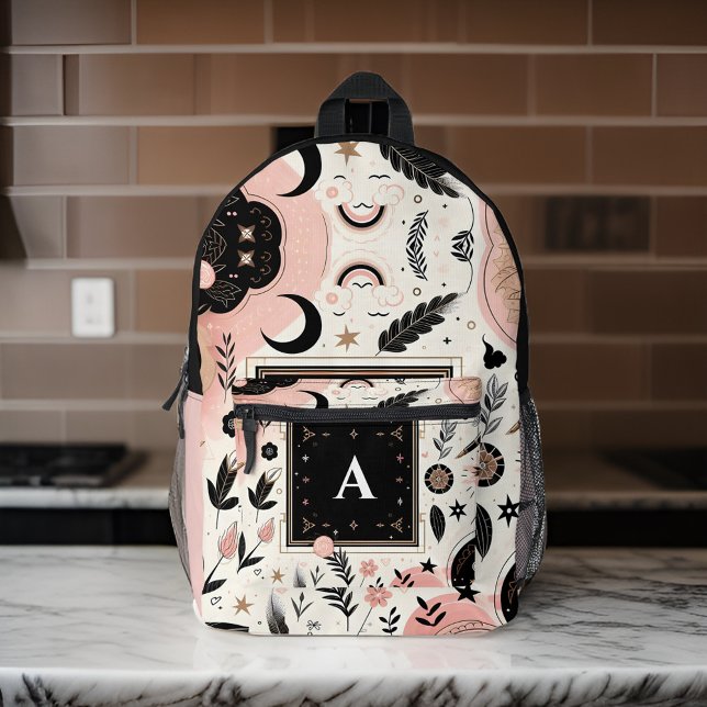 chic stylish girls pretty monogram black school printed backpack (Creator Uploaded)