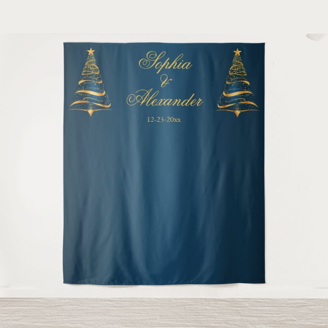 Chic Stylish Gold Christmas Tree Backdrop Wedding Tapestry (Front)