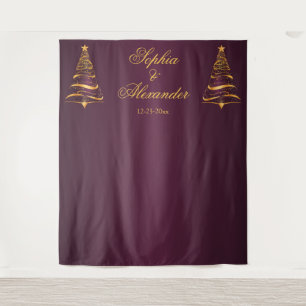 Chic Stylish Gold Christmas Tree Backdrop Wedding Tapestry