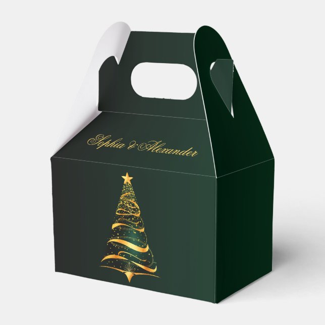 Chic Stylish Gold Christmas Tree Thank You Wedding Favour Box (Front Side)