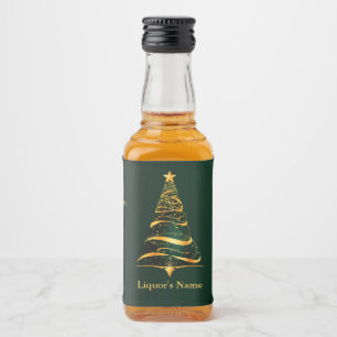 Chic Stylish Golden Christmas Tree Wedding Liquor Bottle Label