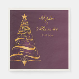 Chic Stylish Golden Christmas Tree Wedding Napkin