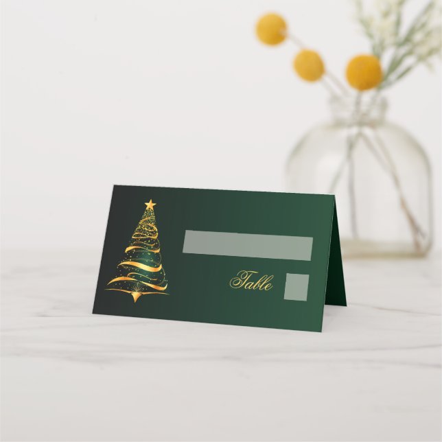 Chic Stylish Golden Christmas Tree Wedding Place Card (Front)