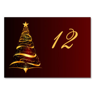 Chic Stylish Golden Christmas Tree Wedding Table Number