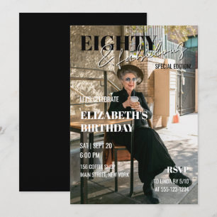 Chic Stylish Magazine Cover Photo 80th Birthday Invitation