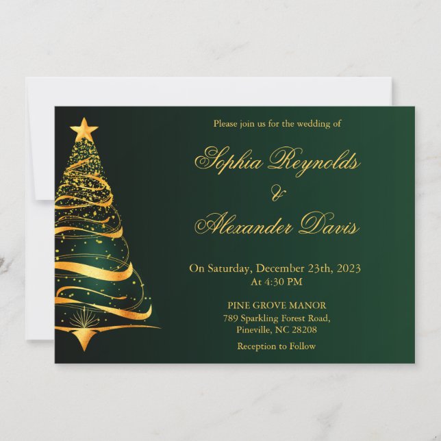 Chic Stylish Minimalistic Christmas tree wedding Invitation (Front)