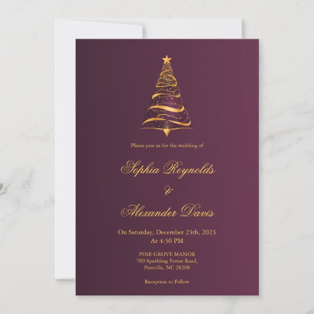 Chic Stylish Minimalistic Christmas tree wedding Invitation (Front)