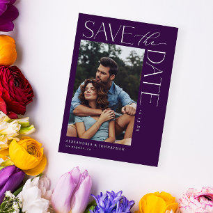 Chic Stylish Mod Photo Save the Date 2 Dark Purple Invitation