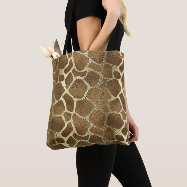 Chic Stylish Modern Gold Giraffe Print Tote Bag (Close Up)