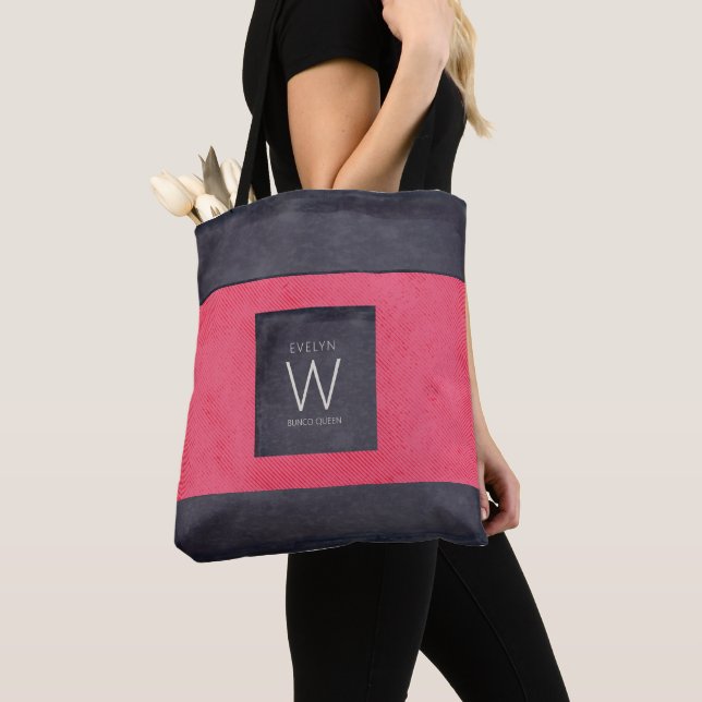 Chic Stylish Modern Monogram Bunco Queen Tote Bag (Close Up)